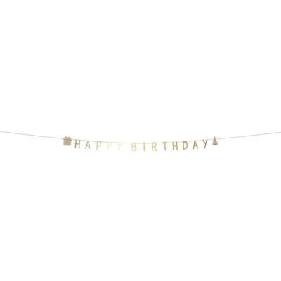 Imagen de Folat B.V. 25048 Fiesta Cumpleaños Decoración Negro Oro Plata Juego de pancartas con letras Happy Birthday Shining Glam 2 metros, color dorado