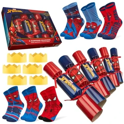 Imagen de Disney Christmas Crackers Stitch Calcetines Talla Única para Mujeres y niños Regalos Navidad (Rojo Spiderman Niño)