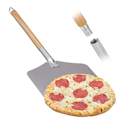 Imagen de Relaxdays Pala de Pizza, Aluminio con Mango Madera Plegable, Paleta Panes o Empanadas, 30,5 x cm, Plateado/Marrón