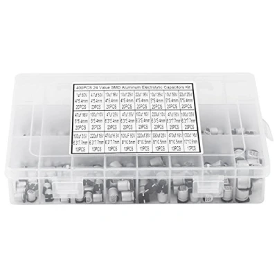 Imagen de 24 valores 400 piezas Kit de Surtido Condensadores Electrolíticos Aluminio SMD con Caja Almacenamiento,1uF 1000uF 6.3V 50V en Miniatura