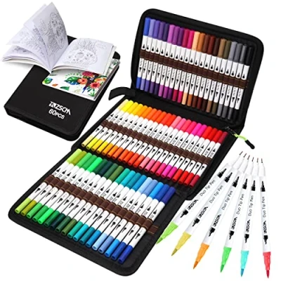 Imagen de ZSCM Rotuladores de Pincel Acuarelables, 60 colores doble punta fina Fineliner Plumas para Adulto libros colorear, Bullet Journal, Caligrafía y Dibujos, ilustraciones, bocetos