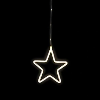 Imagen de Idena 30199 Estrella de luz LED decorativa en blanco cálido, función temporizador 6 horas, funciona con pilas, ventosa, para interior y exterior, como cuadro ventana ambiente