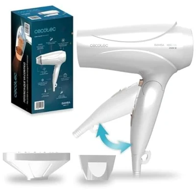 Imagen de Cecotec Secador de Pelo Viaje Compacto Plegable IoniCare TravelWhite. 2400W, Función Ionizadora y Gran Caudal, Aire Frío, Temperatura Velocidad Regulables, Tecnología HairCare