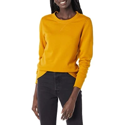 Imagen de Amazon Essentials Sudadera de Cuellocaja Forro Polar y Tejido Rizo Francés (Disponible en Tallas Grandes) Mujer, Amarillo Mostaza, L