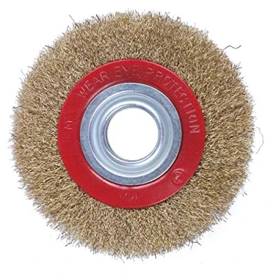 Imagen de Rueda de cepillo alambre para amoladora banco + anillos adaptadores reductores, 150 mm