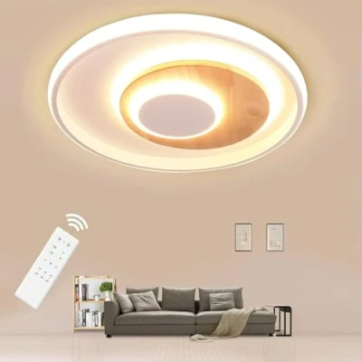 Imagen de BLMYL Lámpara de Techo LED, 24W Plafon Madera, 3000K 6000K Regulable con Control Remoto, 40cm Lámparas Moderna Redonda la Sala Estar, Pasillo, Dormitorio, Cocina