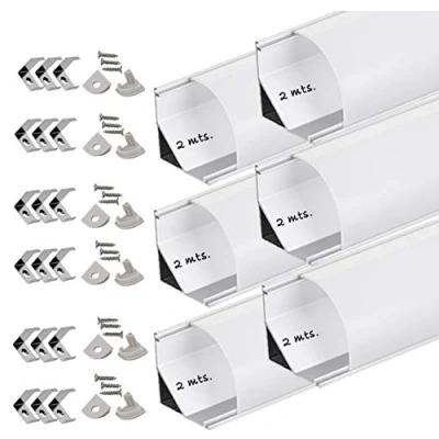 Imagen de Perfil de aluminio para LED tira con difusor opaco PACK metros angular L,barra disipador en angulo 90º tiras 2 mts, canal soporte montaje,tapas finales (12 mts.)