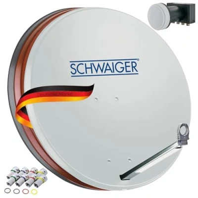 Imagen de SCHWAIGER 531 Sistema Sat Set satélite Antena parabólica Quad LNB Digital 8X F Plug 7mm Aluminio Completo Gris Claro 74,5 x 84,5cm