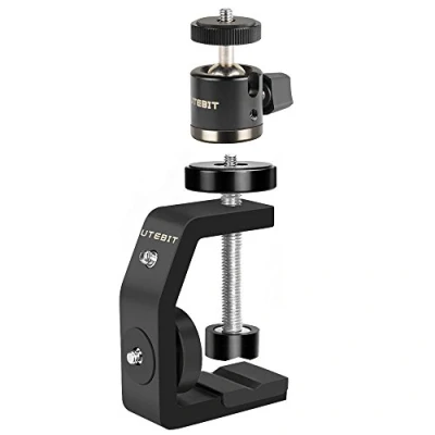 Imagen de UTEBIT Abrazadera de Cabeza esférica con Juego Tornillos 1/4&quot; Clip en C Giratorio 360 ​​Grados Mini DSLR Soporte Compatible para fotografía cámara