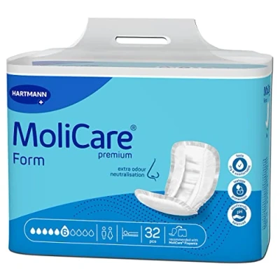 Imagen de Molicare Forma Premium 6 gotas, para incontinencia media: máxima seguridad, protección extra contra fugas y discreción mujeres hombres, usar con Fixpants, 4 x 32 unidades