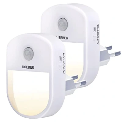 Imagen de Luz Nocturna Infantil, [2 Piezas]Useber LED con Sensor de Movimiento, 3 Modos[AUTO/ON/OFF],Luz Quitamiedos para Dormitorio, Escalera, Pasillo, Niños, Sala, Baño