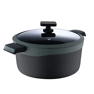 Imagen de MasterPRO Gastro Reeco, Cacerola de 24 cm y 12 Altura con Tapa, Indicador temperatura, Aluminio Fundido Reciclado, Revestimiento Antiadherente, Asas Soft Touch, Olla, Todo Tipo Cocinas