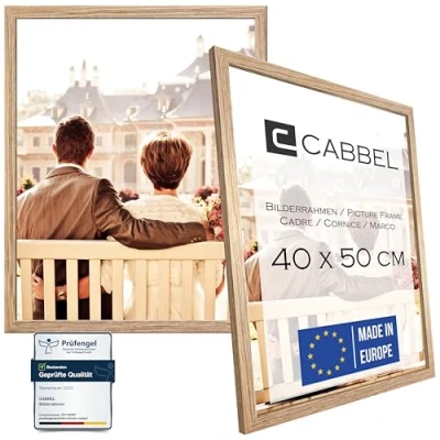 Imagen de CABBEL paquete doble (juego de 2) marco 40x50 cm, Roble, madera MDF resistente, plexiglás inastillable, para colgar, ideal fotos/cuadros/collage