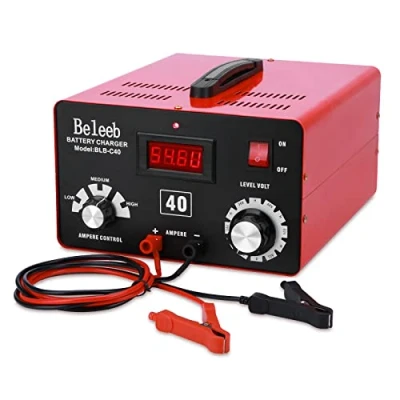 Imagen de Hugoome Beleeb Serie C40 Cargador de Batería 12V 24V 36V 48V 60V 72V, Pulsos Alto Voltaje Desulfatador Mantenedor con Pinzas Cocodrilo para Baterías Litio Ion Plomo ácido