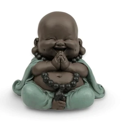 Imagen de Estatua Boudha Rieur Decoración Zen y Feng Shui para Crear un Ambiente Relajante Espiritual Idea de Regalo Original Ancho: 9 cm Color: Verde Marrón Zen&#039;Light