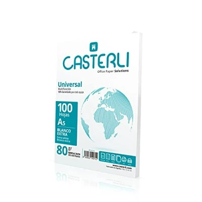 Imagen de CASTERLI 81017 Folios A5, Papel A5 100 Hojas Blancas. Tamaño de 80 gr, Extra blanca, multiusos para impresora 80gsm (A5, HOJAS)