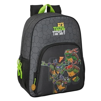 Imagen de TORTUGAS NINJA Mochila Escolar Niño, Infantil, Adaptable a Carro, Ideal para Niños en Edad Escolar, Cómoda y Versátil, Calidad Resistencia, 33x14x42 cm, Color Gris/negro