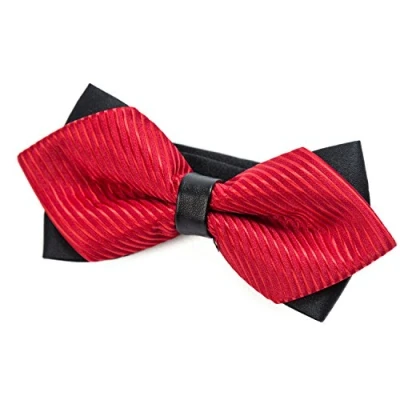 Imagen de DonDon Pajarita para Hombre en retro look punta de diamante elegante con gancho nudo y ajustable rojo rayado