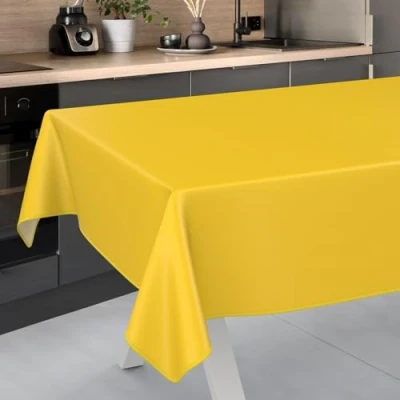 Imagen de ANRO Mantel de Hule Lavable, para jardín, Exterior e Interior, 220 x 140 cm, con Dobladillo, Color Amarillo