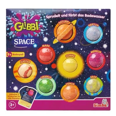 Imagen de Glibbi Space Lote de 9 bombas baño, incluye tarjetas información sobre los planetas, diversión en el baño a partir 3 años