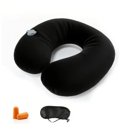 Imagen de Kzouenzu Almohada De Viaje Hinchable, Inflable Cojin Cervical Viaje, Ultraligero Y Compacta, para Relajarse En Oficina, Avión, Coche, Tren [Negro]