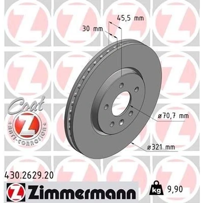 Imagen de ZIMMERMANN COAT Z 430.2629.20 Disco de freno 321 30 6/5 5 115 ventilación interna revestido altamente carbonizado OPEL: Astra J GTC, Hatchback