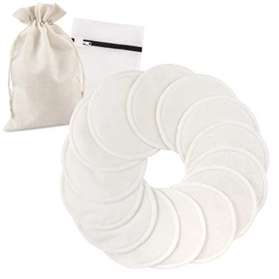 Imagen de PHOGARY 14PCS Almohadillas de enfermería Lavables, Reutilizable Bambú orgánico Protectores mamarios con Bolsa lavanderia y Almacenamiento Absorbente, hipoalergénico para Amamantamiento