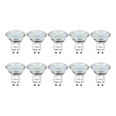 Imagen de Lepro Bombillas LED GU10 Cristal 4W, Bombilla Equivalente 50W Halógena, Lámpara 350 Lúmen Blanco Frío 5000k, Ángulo de Haz 120, Paquete 10