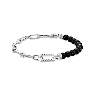 Imagen de THOMAS SABO A2088 507 11 L19V Pulsera para hombre con cuentas de ónix negro y eslabones Plata ley 925, longitud 19 cm, ley, No es una piedra preciosa