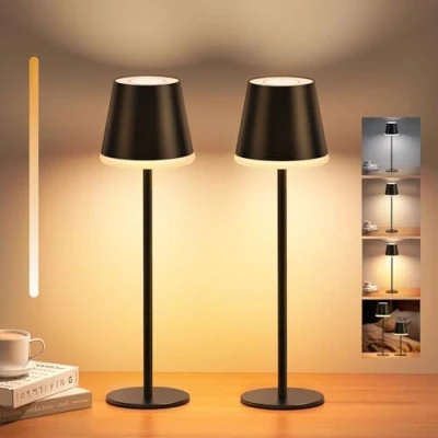 Imagen de NIBSHOOM Lampara de Mesa sin Cable,5200mAh Brillo Ajustable Inalambrica con 3 Temperaturas Color,Altura &amp; IP54 Impermeable LED para Restaurante (2 piezas)