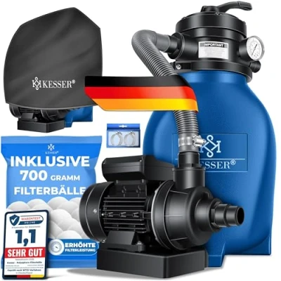 Imagen de KESSER® Filtro de Arena, Sistema filtrado Arena + Bolas 700 g Que sustituyen a Las 25 kg para Piscinas, 10 mġ/h Piscinas (Azul)