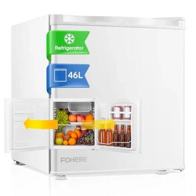 Imagen de FOHERE Minibar 46L, Nevera Pequeña, Frigorífico Mini, Puerta Reversible,Bajo Consumo, Silenciosa, Temperatura Ajustable, Para Aplicaciones en Hotel, Hogar, Oficina, Blanco