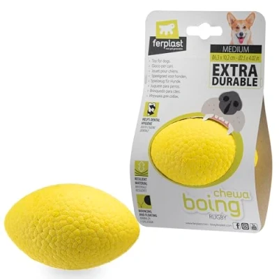 Imagen de Ferplast Juguete Perro, en Material Duradero, No Tóxico, Resistente a Mordeduras, para Higiene Dental del Rebota y Flota, CHEWA Boing Rugby Pelota, Juguetes Perros Medianos, Amarillo