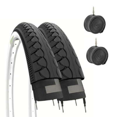 Imagen de Ecovelò Blanco Negro MTB Bicicleta Híbrida 26 x 1,50 (40 559) + Cámaras Neumáticos Slick 2 Cubiertas de cm, Adultos Unisex, Talla única