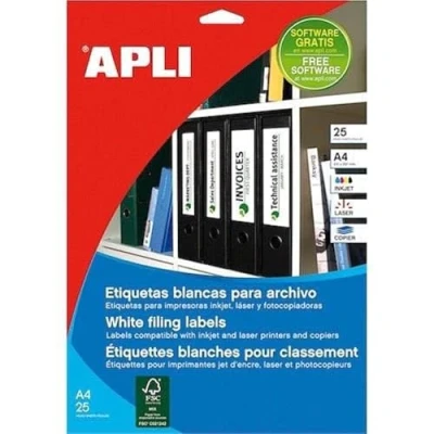 Imagen de APLI 1232 Etiquetas blancas para archivo 190,0 x 38,0 mm 25 hojas