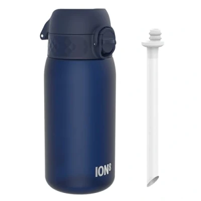 Imagen de Ion8 Botellas de Agua para Niños con Pajita, 350 ml/12oz, a Prueba Fugas, Fácil Abrir, Seguro, Apta Lavavajillas, Sin BPA, Asa Transporte, Tapa Abatible Higiénica, Limpieza, Armada