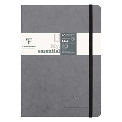 Imagen de Clairefontaine Age Bag 793435 C Cuaderno cosido dos cuadrado cuadros pequeños protectora grano piel sintética 192 páginas 90 g 14,8 x 21 cm gris