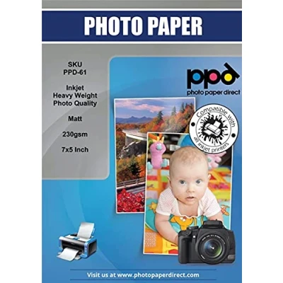 Imagen de PPD Inkjet 40 x tarjetas fotográficas 5x7&quot; (aprox. 13x18cm) Papel fotográfico mate de 230 g/m2, con recubrimiento especial para todas las impresoras inyección tinta 61