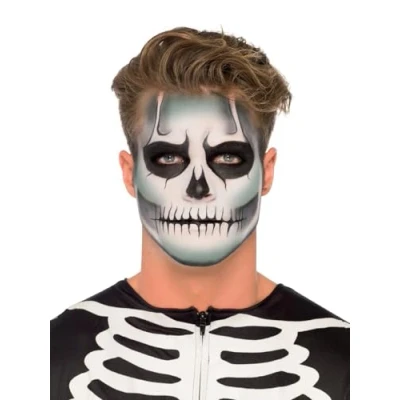 Imagen de Smiffys Kit de esqueleto brillo en la oscuridad, sobrecito crema lápiz negra, verde, blanco y negra pintura facial con esponja pincel aplicador