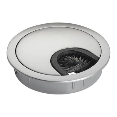 Imagen de SOTECH Pasacables metálica cromada mate Perforación Ø 60 mm Apertura de cables Escritorio con junta antipolvo