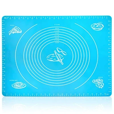 Imagen de Belmalia Tapete de Silicona para Hornear, Enrollable, Resistente al Calor, su Pizza, Masa, Fondant, Pasteles, Cocina 50x40cm Azúl