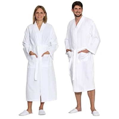 Imagen de ZOLLNER Albornoz bata de piqué para mujer y hombre, M, blanco, algodón