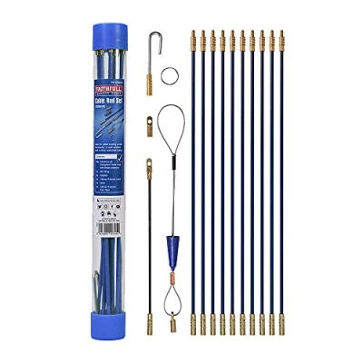 Imagen de Faithfull FAICRS330 Barra de acceso cable 3,3 m y kit accesorios 15 piezas, incluye varillas 10 x 330 mm, color azul