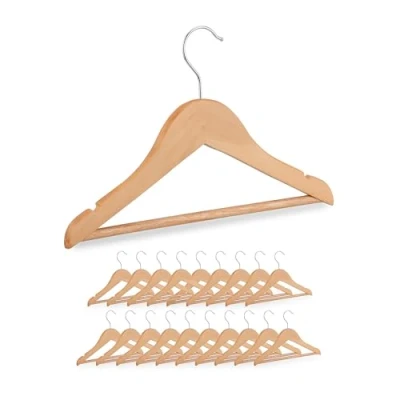 Imagen de Relaxdays Perchas Infantiles, Set 20, Colgadores de Madera, Bebé y Niño, Gancho Giratorio, con Barra Muescas, Natural, 19 x 30.5 1 cm