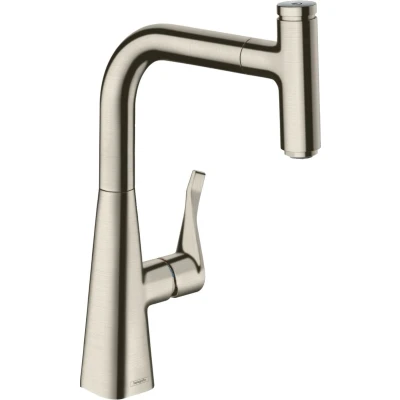 Imagen de hansgrohe Metris Select M71 Grifo monomando de cocina 240, caño extraíble, 1 tipo chorro, sBox, acabado acero inoxidable, 73802800