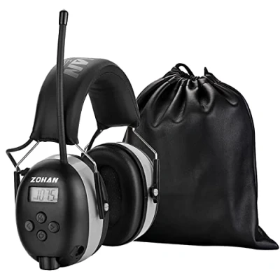 Imagen de ZOHAN 042 Casco de Protección Auditiva con Radio Almohadillas Reemplazables, AM/FM Protectores Auditivos Bolsa Portátil, SNR 30dB para Segar, Construcción, Carpintería, Gris