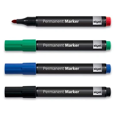 Imagen de SIGEL MU182 Rotulador de tinta permanente para pizarras meet up y Artverum, colores surtidos (negro, rojo, azul, verde), resistente al agua, secado rápido, punta redonda 1 3 mm, 4 unidades.