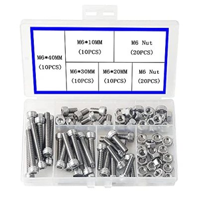 Imagen de newlng M6 Tornillos de Cabeza Hexagonal Acero Inoxidable 304 con Tuerca Allen y Tuercas Caja Combinación 80pcs