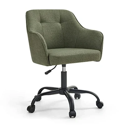 Imagen de SONGMICS Silla de Estudio, Giratoria, Altura Ajustable, Carga 110 kg, Marco Acero, Tela Algodón Lino Transpirable, para Dormitorio, Verde OBG019C01