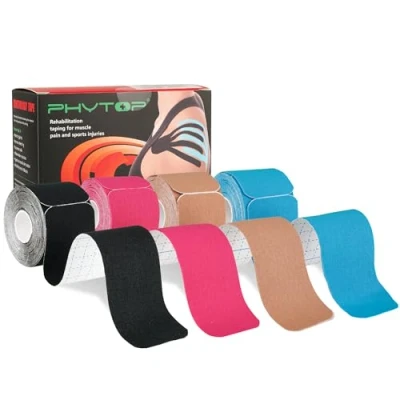 Imagen de PHYTOP Cinta Kinesiológica 80 Tiras Precortadas (25 Cm x 5 Cm) Kinesiotape Vendaje Neuromuscular De Colores Mixtos Para Músculos, Articulaciones, Deportes Y Terapia Física